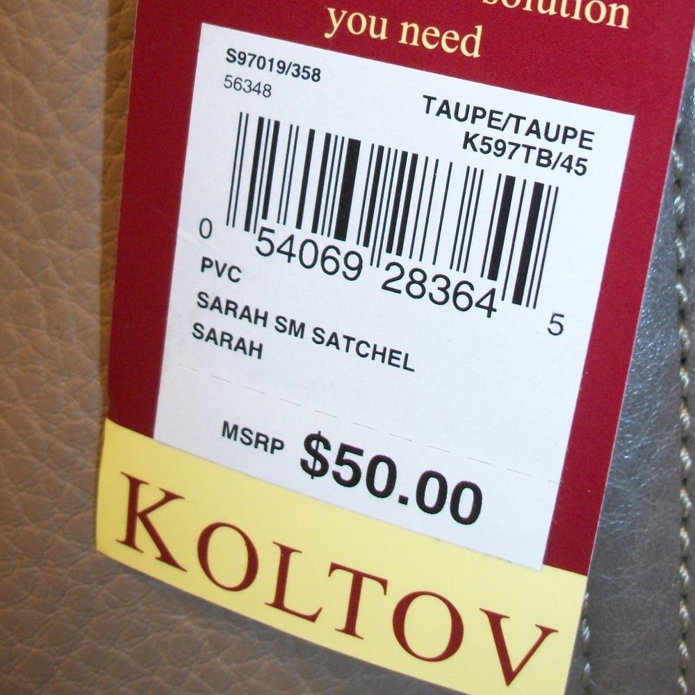 KOLTOV "Sarah" Taupe Faux Leather Satchel NWT 9.5"L x 7"H x 3"D Crossbody Strap - Picture 4 of 14